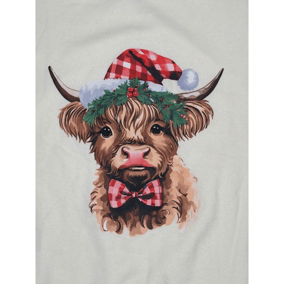 NWT Christmas Cow Sweatshirt Cream Holiday Graphic Long Sleeve Women's Medium - Picture 4 of 11
